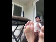 Preview 1 of Dirty ripe college boy wanking dick on balcony