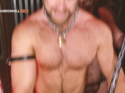 Preview 3 of Leather jock gets used in the sex club sling in a furry threeway in Bunker Sydney