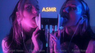 SFW ASMR DOBLE OREJAGASM - PASTEL ROSIE - Sensual comer oreja binaural - Egirl Amateur lamiendo orejas mojadas