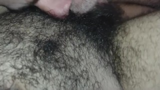Moaning with my hairy cock being pull