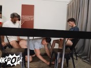 Preview 3 of TWINKPOP - Caden Crawls Under The Table To Suck Troye Dean's Dick And Get Fucked By Daniel