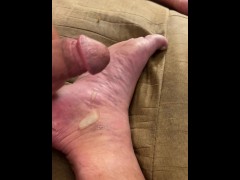 Edging before work. Did not expect to cum. I came on my foot.