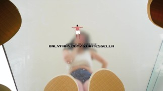 Giantess Girl crushes tiny slave with her flip flops and spits on him