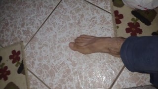 My feet stepping in cum