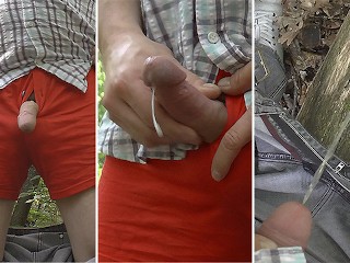 Trianon Cumshot #339. Дрочу в лесу в красных семейках