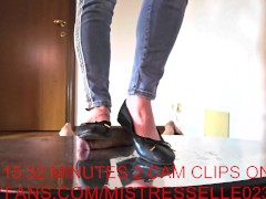 Mistress Elle with her flat shoes humiliates her slave's cock