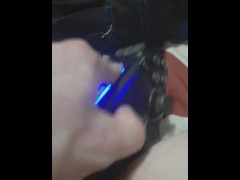 Nerdy gamer boy masturbation with ps4 controller