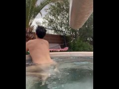 Latino boy cums in hot tub