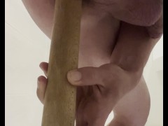 Monster anal dildo fuck with giant rolling pin, male anal, sexy toys, shower fuck, gaping anus