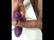 Preview 2 of Big Cock Close Up in the Bathroom with the Satisfyer, I Cum on it and I put it in the Ass 🍆Part2