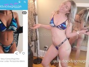 Preview 3 of Young blonde hotwife full nude bikini try on in blue camo print | DADDYSCOWGIRL