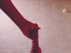 22cmディルドでお風呂場オナニー、ローション手コキ、後背騎乗位風、ガニ股アクメする変態 - Screenshot 8 of 16 - Legs Spread