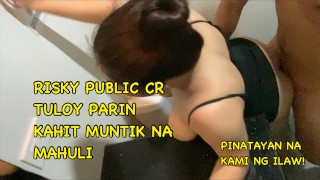 Pinay Hot Teen In Public CR Couldn't Stop Moaning Almost Got Caught