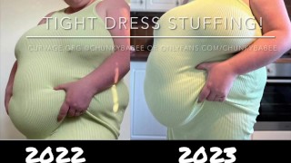 HUGE WEIGHT GAIN FROM BBW FEEDEE STUFFING IN TIGHT DRESS