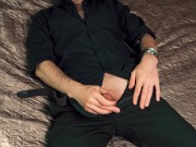 Preview 3 of Young handsome man Noel Dero masturbates on the bed in a beautiful suit and brings himself to orgasm