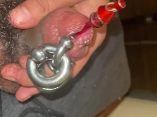masturbating, multiple piercings, dirty cock, 6mm piercing