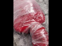 NANA Mummified with red plastic tape and then played with for orgasms