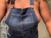 Preview 5 of Young busty ebony shows off new overalls