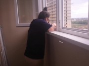 Preview 1 of Cum from gentle MASTURBATION on the balcony 😜 in public 😍 lgbt 😼 real porn 🔥