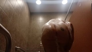Pawg showers in busy public gym