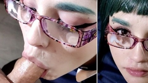 Maki Keeps Sucking After Huge Cum Load, Facial CumShot In The Glasses