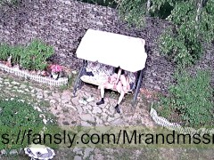 outdoor sex, her orgasm from a vibrator and a sea of sperm