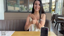Eva cumming hard in public restaurant thru with Lovense Ferri remote controlled vibrator