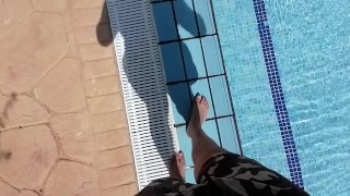 Foot fetish from swimming boy