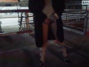 Preview 1 of flashing short skirt without panties flashes pussy in public and gets sex in front of onlookers