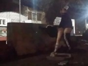 Preview 4 of flashing short skirt without panties flashes pussy in public and gets sex in front of onlookers