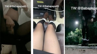 Babapapa85 Travestiet Gekleed In Een Wit Shirt, Zwarte Kousen En Korte Rok, Trekt Haar Ondergoed Uit Op Een Massagestoel