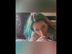 Blue haired MILF takes full load!