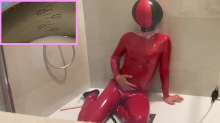 4升灌肠PVC紧身连衣裤和乳胶充气面罩