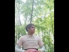 Femboy Masturbates on Forest Trail and Almost gets Caught