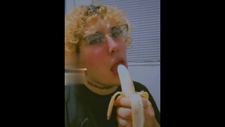 Horny Goth Femboy Eats a Banana