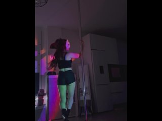 big ass, pole dancing, red head, latex 
