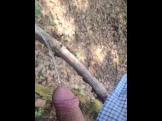 wood, pissing, dick, outdoors