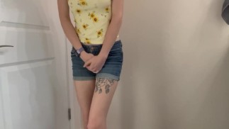 Enjoying Wetting Myself in Desperation. Peeing in Jean shorts