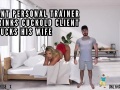 Giant personal trainer shrinks cuckold client & fucks his wife