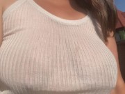 Preview 6 of milk breasts without bra woman walking outdoors
