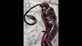 Complete Bondage And Limitation Orgasm With PVC Red Rope