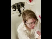 Preview 5 of Piss drinking goth slut gets a golden shower