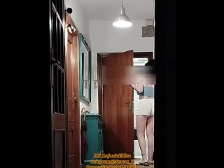 Girlfriend opens door to Delivery guy, real footage. Exhibitionist girl provoking. 2nd experience
