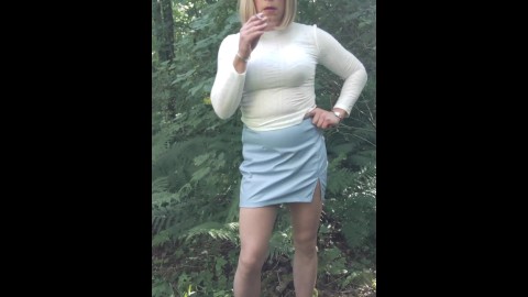 Tranny smoking in the woods