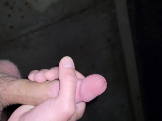 Boy Jerking off in Garage at Night and Cumming in View of the Neighbors