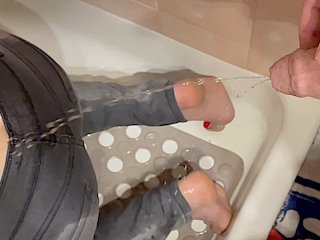 pissing, wetting jeans, wetting her panties, pee on her