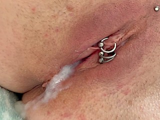Blow Foreskin Dick with View on my BigTits and Fuck my Pierced Pussy with Cum inside