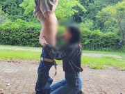 Preview 5 of 【Amateur】 blowjob and Bareback in Doggy Style in a park with a waterfall /Public  /Japanese