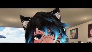 Femboy Catboy Cumming In VR Chat While Holding A Vibrating Plug In His Ass