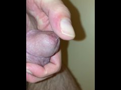 Rubbing precum on my dick head while edging slowly with cockring